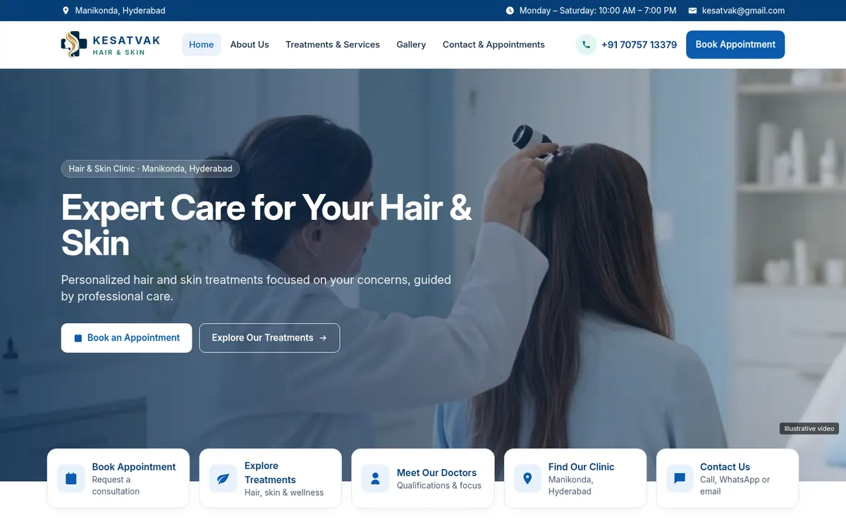Home page of the Kesatvak Hair & Skin website designed by Jasp Media