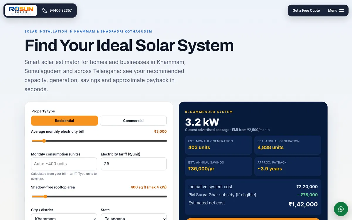 Home page of the Rosun Solar website designed by Jasp Media